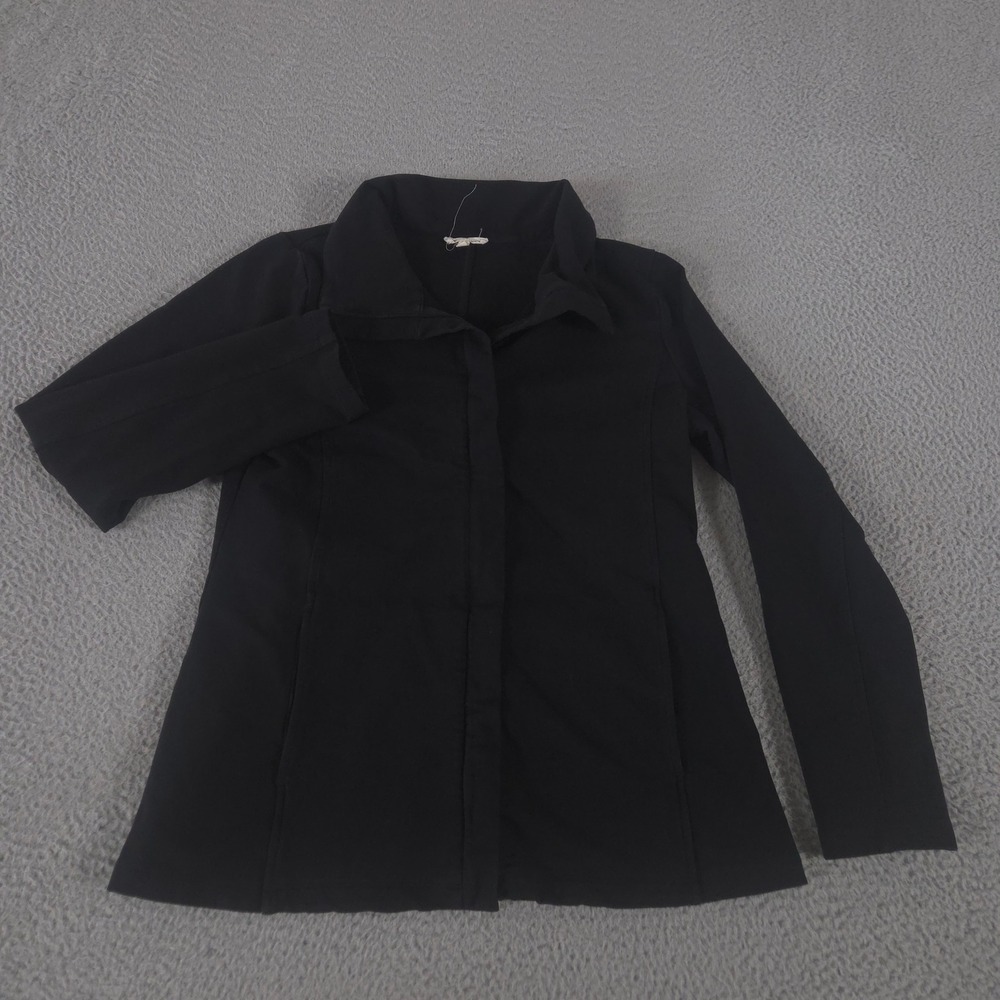 Eileen Fisher Jacket Womens Medium Black Cotton Spandex Stretch Snap Front Coat